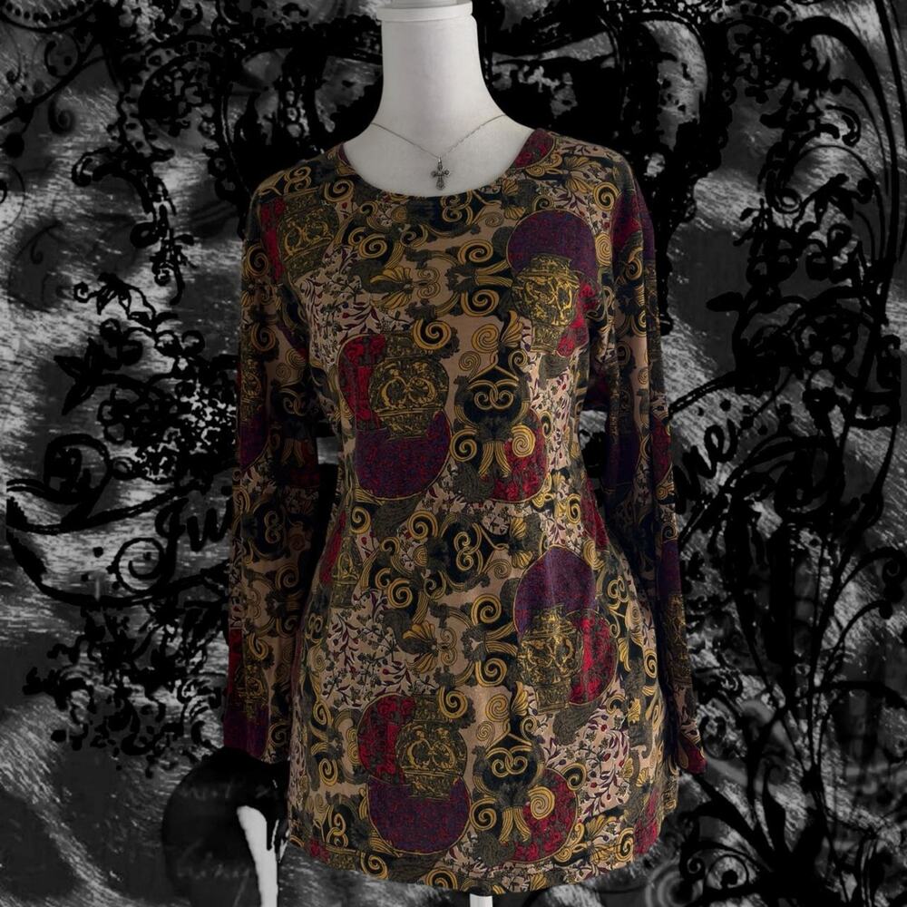 black antique gold tan burgundy intricate baroque boho grunge whimsical top